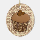 Mocha/Koffee Frosted Cupcake, Lace Background Keramisch Ornament (Links)