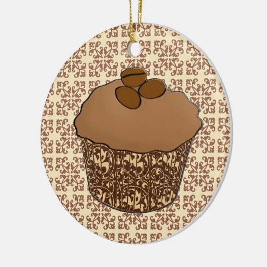 Mocha/Koffee Frosted Cupcake, Lace Background Keramisch Ornament (Links)