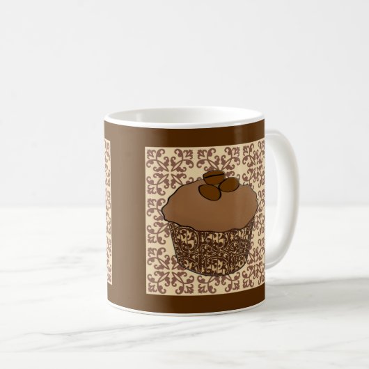 Mocha/Koffee Frosted Cupcake, Lace Background Koffiemok (Voorkant rechts)