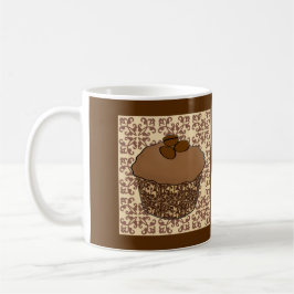 Mocha/Koffee Frosted Cupcake, Lace Background Koffiemok