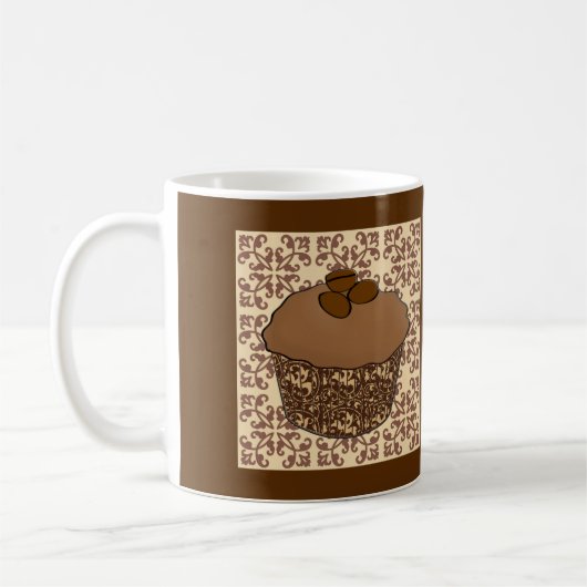 Mocha/Koffee Frosted Cupcake, Lace Background Koffiemok (Links)
