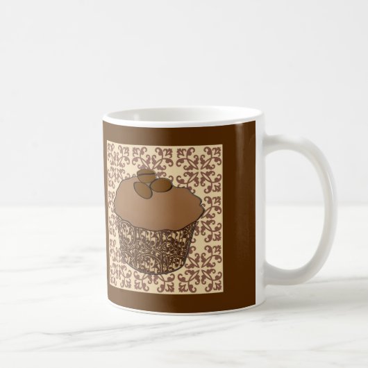 Mocha/Koffee Frosted Cupcake, Lace Background Koffiemok (Rechts)
