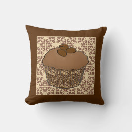 Mocha/Koffee Frosted Cupcake, Lace Background Kussen
