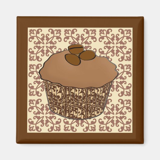 Mocha/Koffee Frosted Cupcake, Lace Background Magneet (Voorkant)