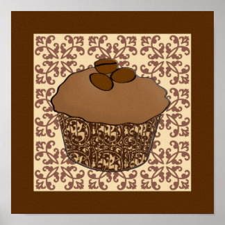 Mocha/Koffee Frosted Cupcake, Lace Background Poster