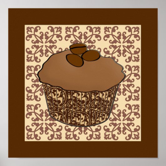 Mocha/Koffee Frosted Cupcake, Lace Background Poster (Voorkant)