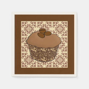 Mocha/Koffee Frosted Cupcake, Lace Background Servet