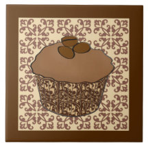 Mocha/Koffee Frosted Cupcake, Lace Background