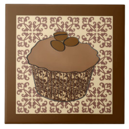 Mocha/Koffee Frosted Cupcake, Lace Background Tegeltje