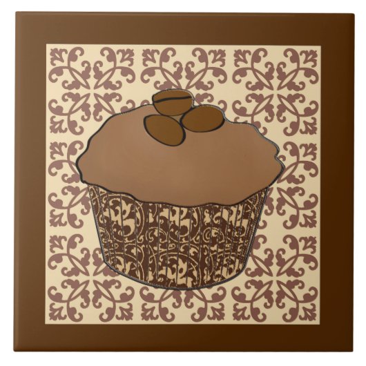 Mocha/Koffee Frosted Cupcake, Lace Background Tegeltje (Voorkant)