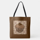 Mocha/Koffee Frosted Cupcake, Lace Background Tote Bag (Voorkant)