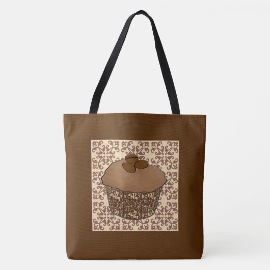 Mocha/Koffee Frosted Cupcake, Lace Background Tote Bag (Voorkant)