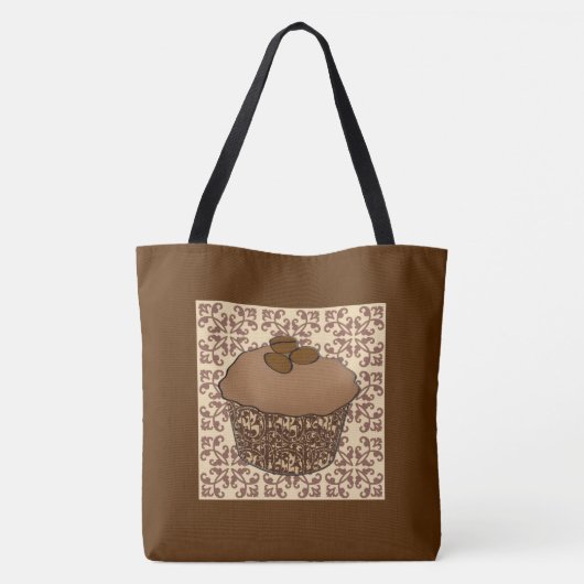 Mocha/Koffee Frosted Cupcake, Lace Background Tote Bag (Achterkant)