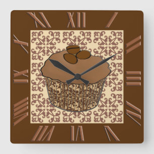 Mocha/Koffee Frosted Cupcake, Lace Background Vierkante Klok