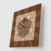 Mocha/Koffee Frosted Cupcake, Lace Background Vierkante Klok (Hoek)