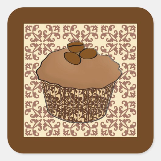 Mocha/Koffee Frosted Cupcake, Lace Background Vierkante Sticker (Voorkant)