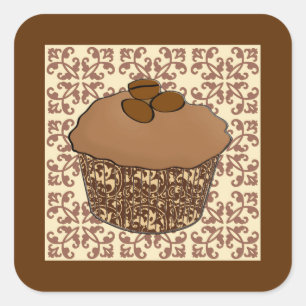 Mocha/Koffee Frosted Cupcake, Lace Background Vierkante Sticker