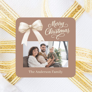 Mocha koffiecrème boog foto script kerst vierkante sticker