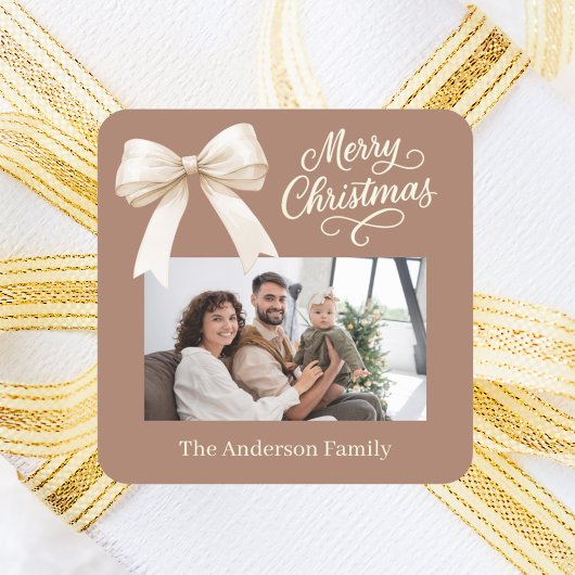 Mocha koffiecrème boog foto script kerst vierkante sticker