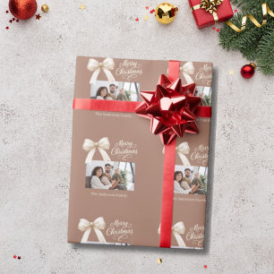 Mocha koffiecrème boog foto script Kerstmis Cadeaupapier