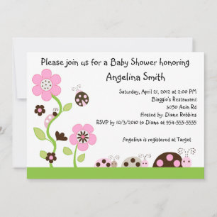 Mocha Ladybug Girl Baby shower Invitation Kaart