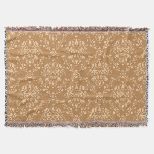 Mocha Latte Brown Damask Deken (Voorkant)