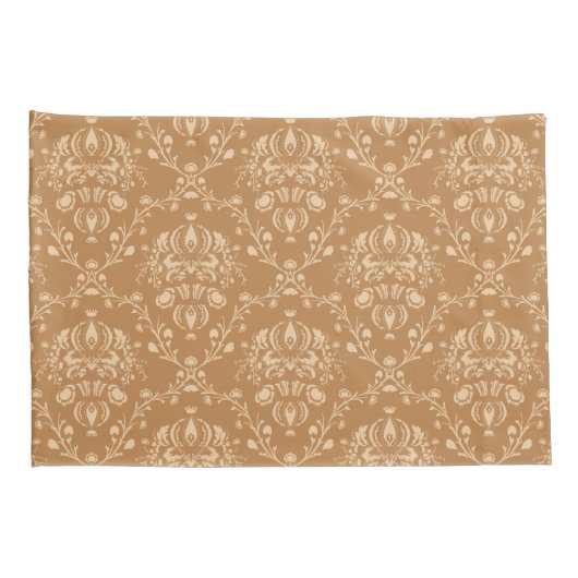 Mocha Latte Brown Damask Kussensloop (Achterkant-Rechts)