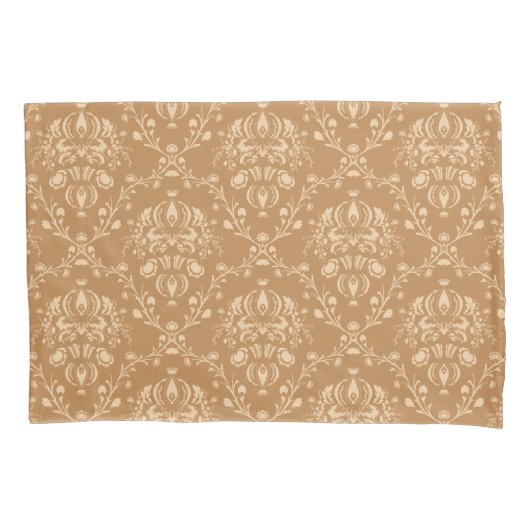 Mocha Latte Brown Damask Kussensloop (Voorkant-Links)