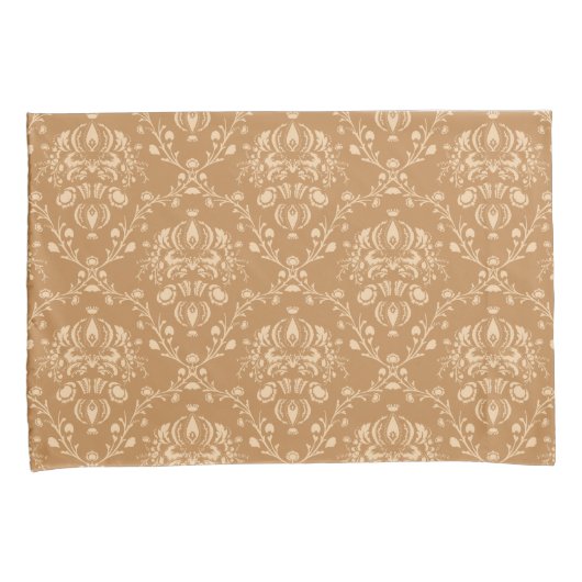 Mocha Latte Brown Damask Kussensloop (Voorkant-Rechts)