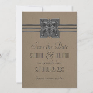 Mocha Medallion Border sparen de Datum uitnodigen Save The Date