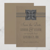 Mocha Medallion Border sparen de Datum uitnodigen Save The Date (Voorkant / Achterkant)