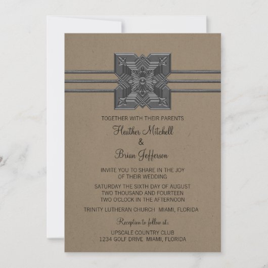 Mocha Medallion Border Wedding Invite Kaart (Voorkant)