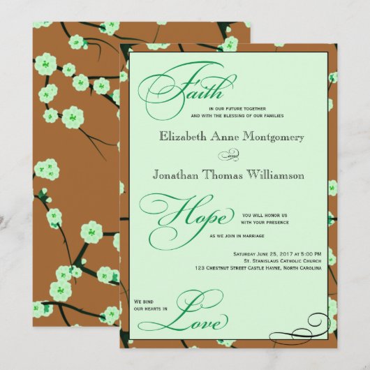 Mocha & Mint Faith Hoop Liefde Bruiloft Uitnodigin Kaart (Voorkant / Achterkant)