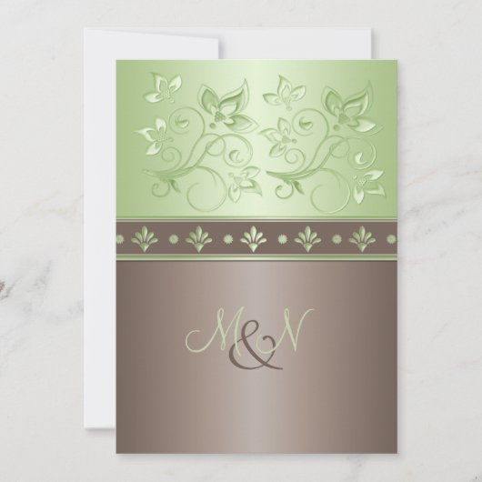 Mocha, Mint Floral Monogram Wedding Uitnodiging (Voorkant)