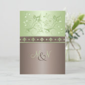 Mocha, Mint Floral Monogram Wedding Uitnodiging (Staand voorkant)