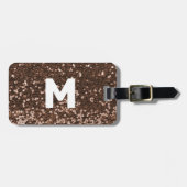 Mocha Monogram Glitter Look Gepersonaliseerd Bagagelabel (Voorkant horizontaal)