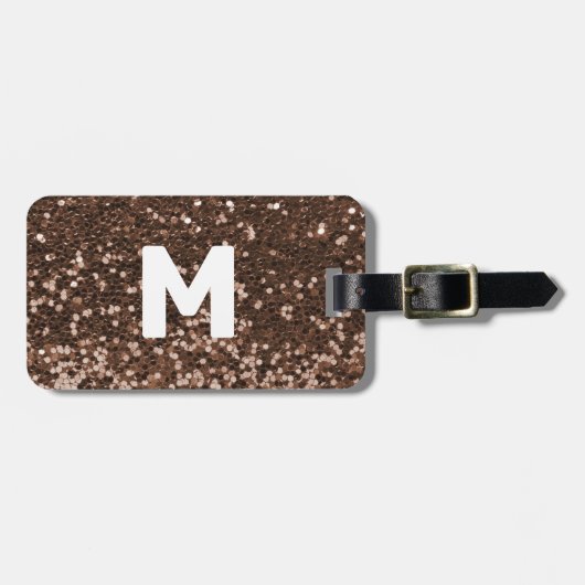 Mocha Monogram Glitter Look Gepersonaliseerd Bagagelabel (Voorkant horizontaal)