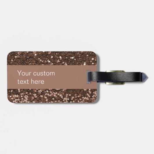 Mocha Monogram Glitter Look Gepersonaliseerd Bagagelabel (Achterkant horizontaal)
