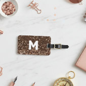Mocha Monogram Glitter Look Gepersonaliseerd Bagagelabel
