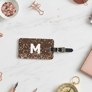 Mocha Monogram Glitter Look Gepersonaliseerd Bagagelabel