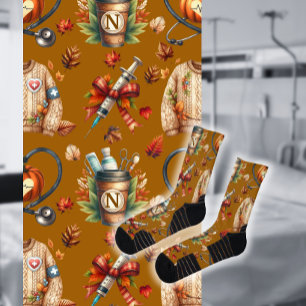 Mocha Monogram Verpleegster Herfst Essentials Crew Sokken