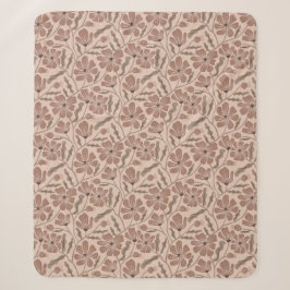 Mocha Mousse Abstracte Bloem in Mid Century Modern Sherpa Deken