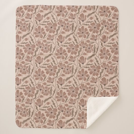 Mocha Mousse Abstracte Bloem in Mid Century Modern Sherpa Deken (Voorkant)