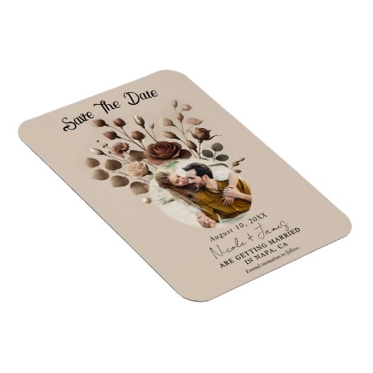 Mocha Mousse Beige Brown Floral Bewaar de datum Magneet (Rechterzijde)