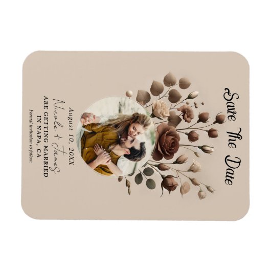 Mocha Mousse Beige Brown Floral Bewaar de datum Magneet (Horizontaal)