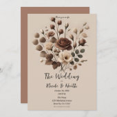 Mocha Mousse Beige Bruin Bloemen Huwelijk Kaart (Voorkant / Achterkant)