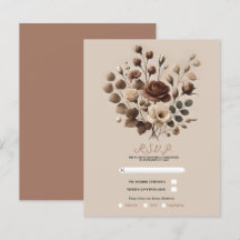 Mocha Mousse Beige Bruin Bloemen Huwelijk RSVP