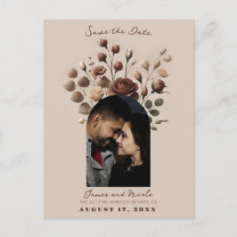 Mocha Mousse Beige Bruine Bloemen Save The Date Aankondigingskaart