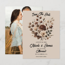 Mocha Mousse Beige Bruine Bloemen Save The Date Kaart
