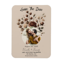 Mocha Mousse Beige Bruine Bloemen Save The Date Magneet